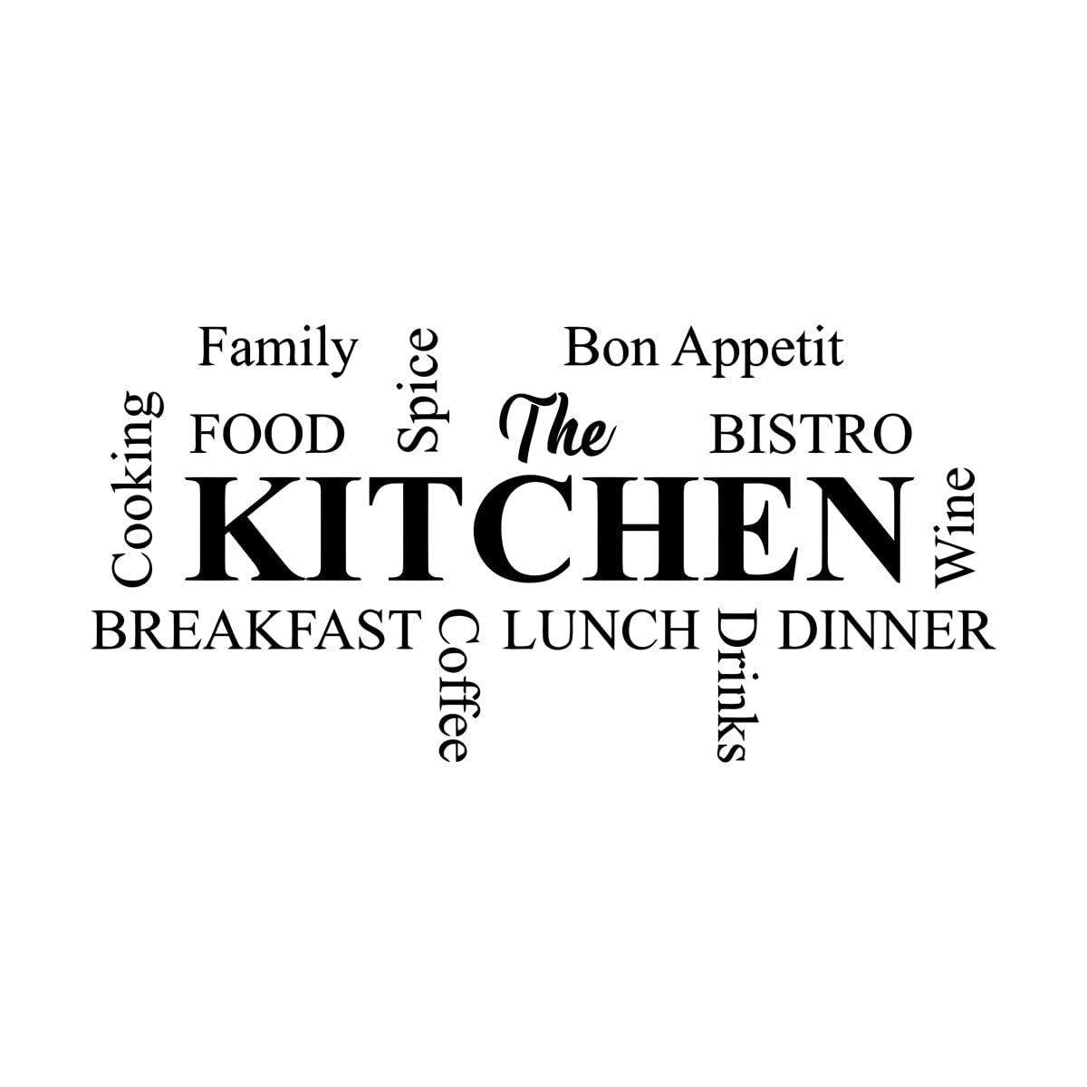 Wall Stickers Kitchen Wine Coffee Cooking Dinner Text Kitchen Restaurant Cafe House 28x58cm Multiple Size Options Small Black