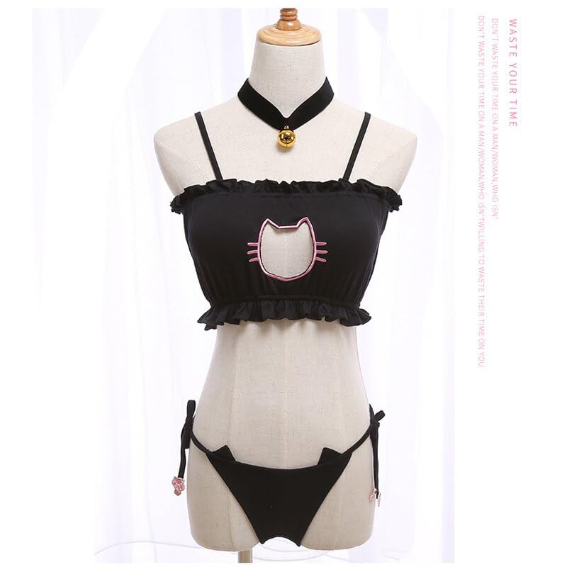 Amazon.co.jp: 穴あきブラと下着,かわいい,セクシー,カワイイ,猫の刺繡