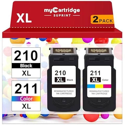 myCartridge SUPRINT 210XL 211XL Combo Remanufactured Ink Cartridge Replacement for Canon 210XL 211XL Black Color for PIXMA MX410 IP2700 IP2702 MP240 MP250 MP495 MX340 Printer 210XL 211XL Ink Cartridge Cover