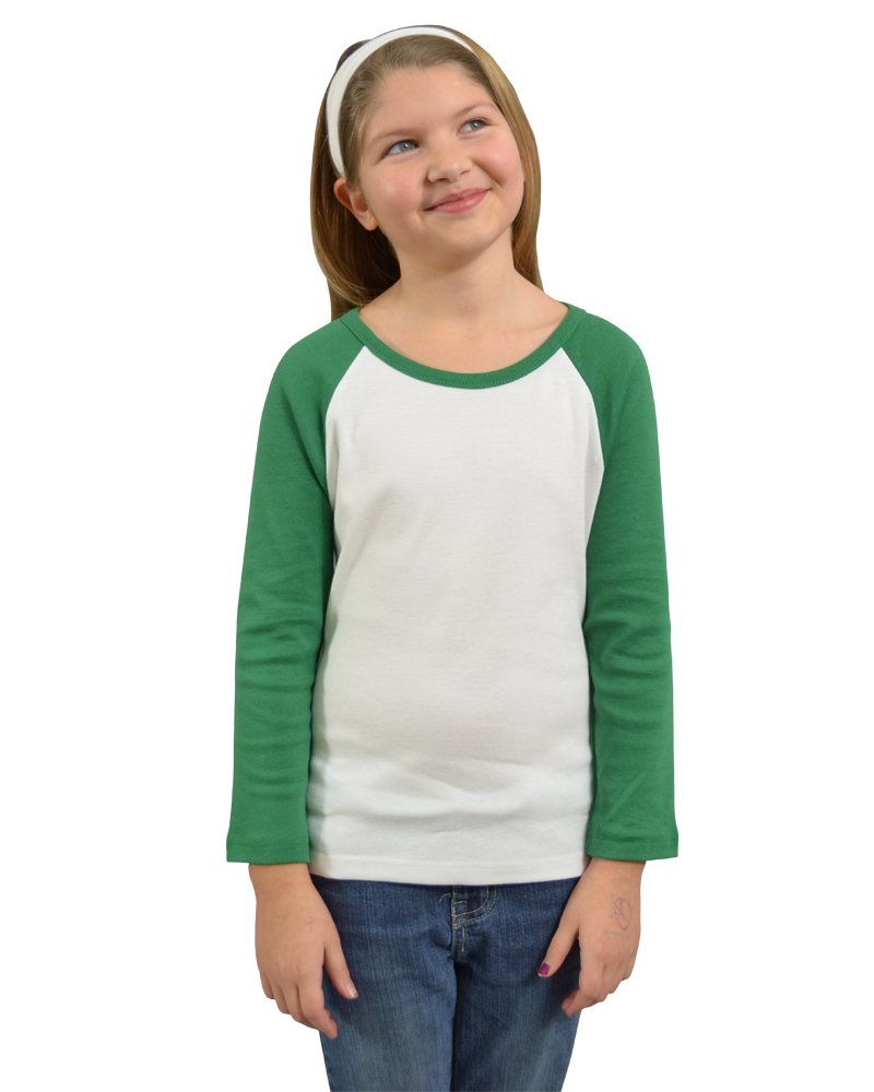 Monag Long Sleeve Raglan Tee 6T White/Kelly Green
