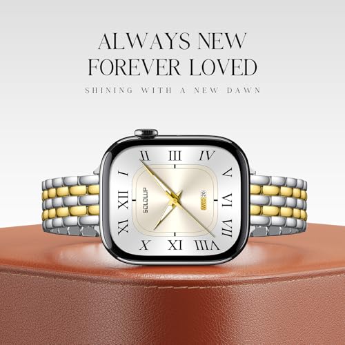SOLOLUP Slim Metal Band Compatible With Apple Watch Bands for Women Series 11 10 9 8 7 6 5 4 3 SE 3/2/1,Thin Dressy Stainless Steel Strap Elegant Band for iWatch Bands 38mm 40mm 41mm 42mm,Silver-Gold - image 3