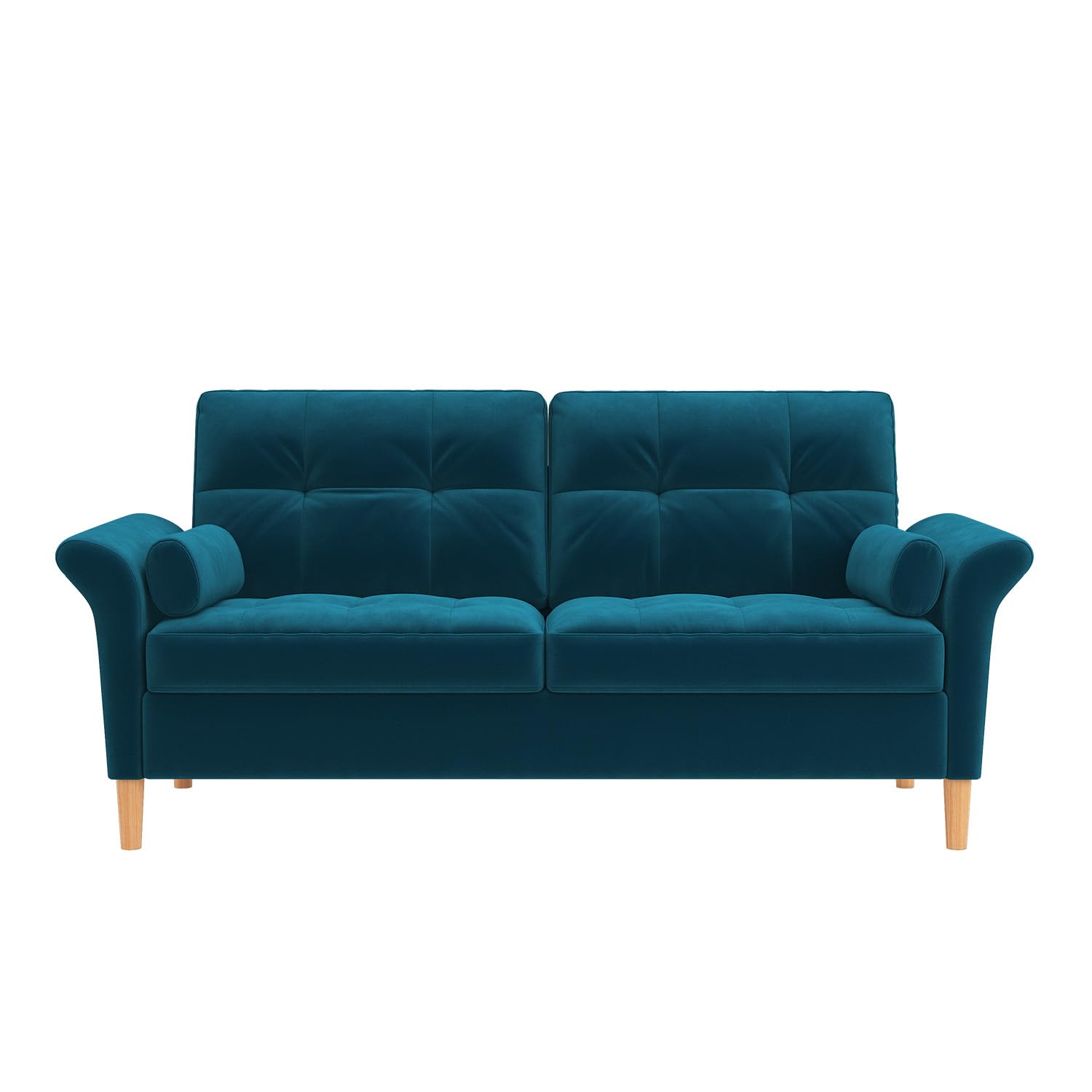 Hroth Large 2 Seater Sofa, Spacious Fabric Couch with Tufted Backrest & Bolster Pillows, Modern Living Room Sofa for Home or Apartment, Soft Comfortable Seating,Blue