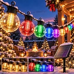 FREECUBE 50FT Solar String Lights Outdoor Waterproof, 25LEDs G40 Globe Shatterproof Bulbs,Warm White & Multicolor,8 Modes,Timer, Solar Powered Patio Lights for Backyard, Porch, Garden, Wedding Decor