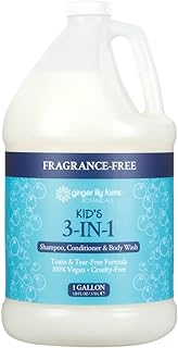 Ginger Lily Farms Botanicals - Champú, acondicionador y gel de baño 3 en 1 para niños, fórmula sin lágrimas, 100% vegano y libre de crueldad, sin fragancia, 1 galón (128 fl oz) Recambio