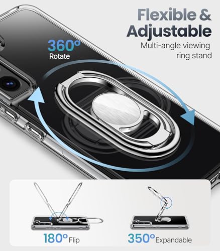 Image of SHIELDS UP for Galaxy S21 FE Back Cover with Stand, Samsung S21 FE Case Clear with Double Ring Holder [Adjustable & Foldable] Shockproof Protective Cover for Samsung Galaxy S21 FE, Clear