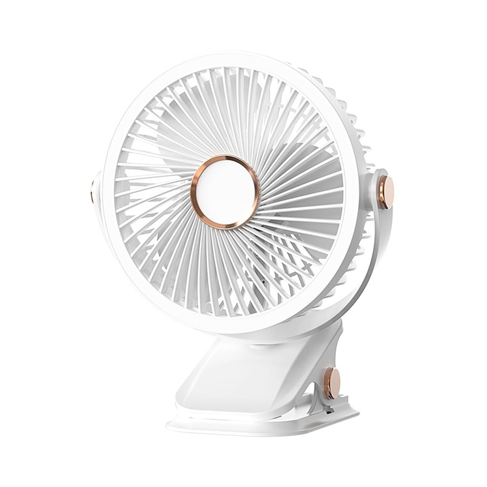 CTRLZS USB Rechargeable Fan Dormitory Clip-on Type Portable Mini Desk Fan 360 Degree Rotation Adjustable Fan with LED Light A