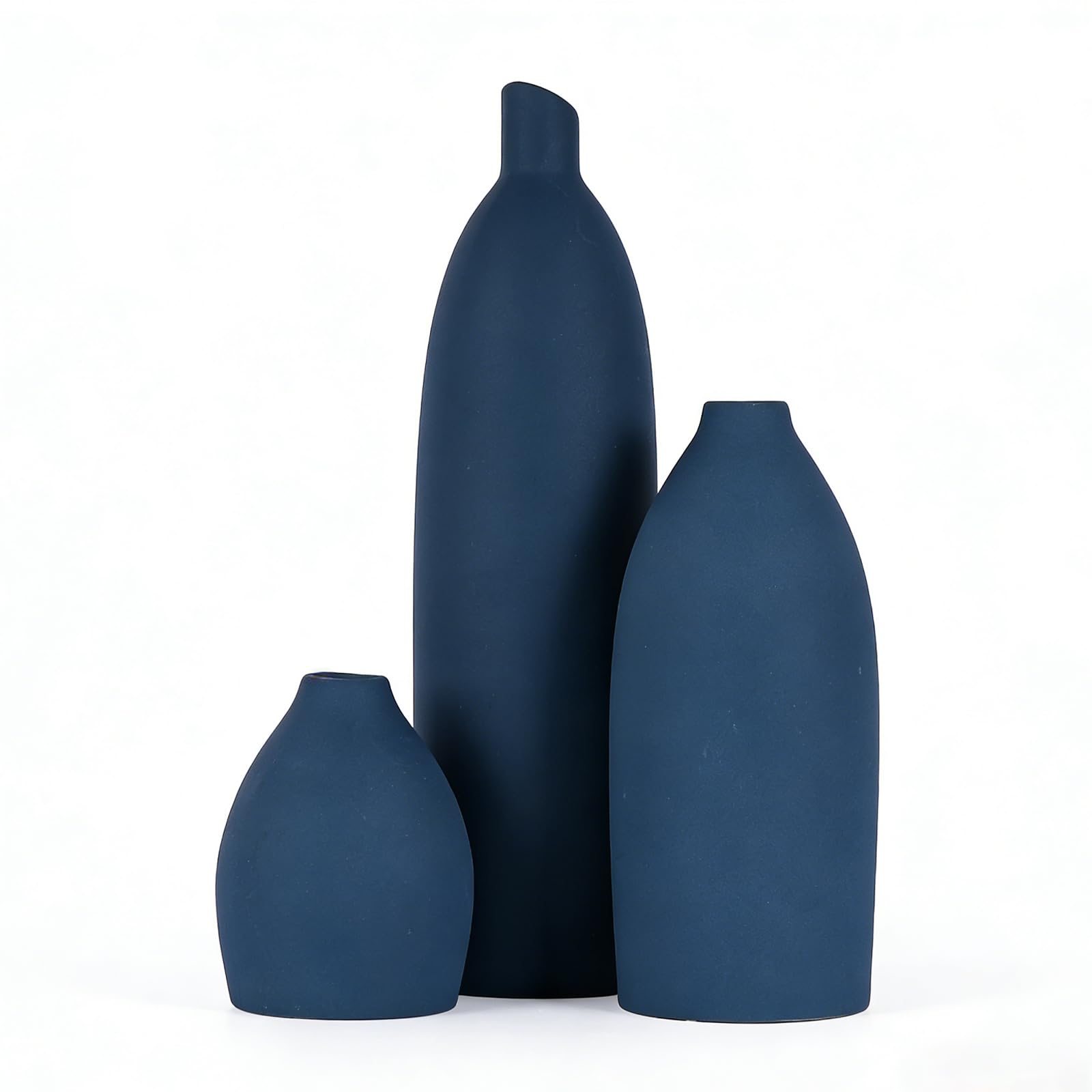 Keramik Vase 3er Set - Moderne Dekorative Vasen, Kleine Blumen Keramik Vase Sets, Boho Bauernhaus Rustikale Vasen für Wohnzimmer, Küche, Schlafzimmer, Badezimmer, Regal, Tisch (Blau)