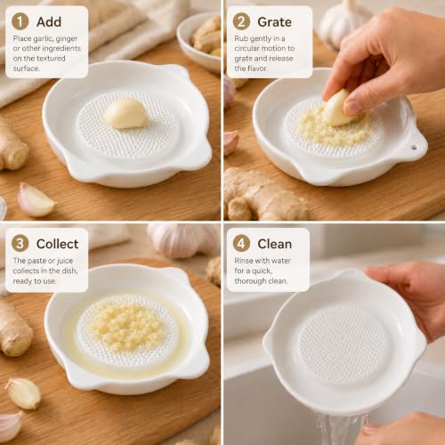 Image of Ceramic Handheld Ginger Garlic Grater Mini Mortar Spice Tool Kitchen Zester Citrus Fruit Grating Plate Nonstick Small Size Easy Clean Home Cooking Accessory (Big Size 16cm)