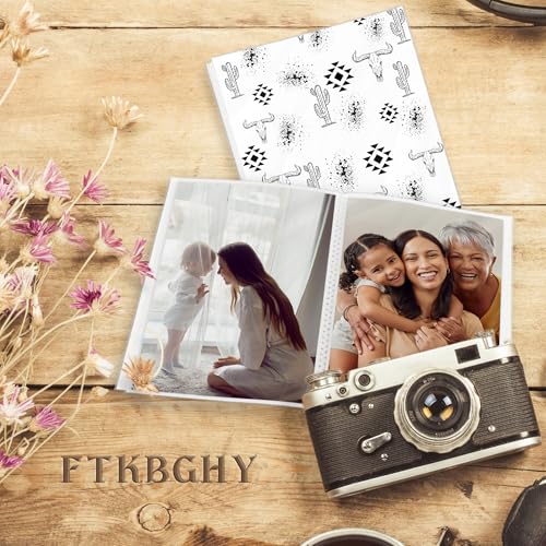 Image of Western Photo Album 4x6, Country Southwestern Aztec Bull Skull 18 Pockets Small Picture Memory Book Photo Album Keepsake for Graduation Wedding Anniversary Travel Vacation