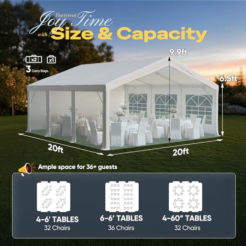 Image of Quictent Premium 20x20 Reinforced Heavy Duty Party Tent with 3 Storage Bags