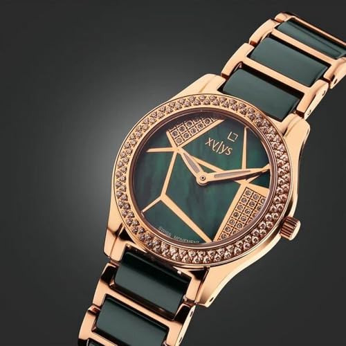 Image of Xylys Quartz Analog Green Dial Green Steel & Ceramic Strap Watch for Women