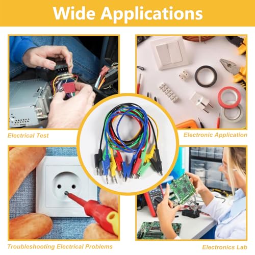 Image of 5PCS Multimeter Banana Plug to Crocodile Alligator Clip, 4mm Stackable Colorful Silicone Banana Plug to Alligator Clip, Soft Flexible Electrical Test Probe Lead Wire Cables 1M