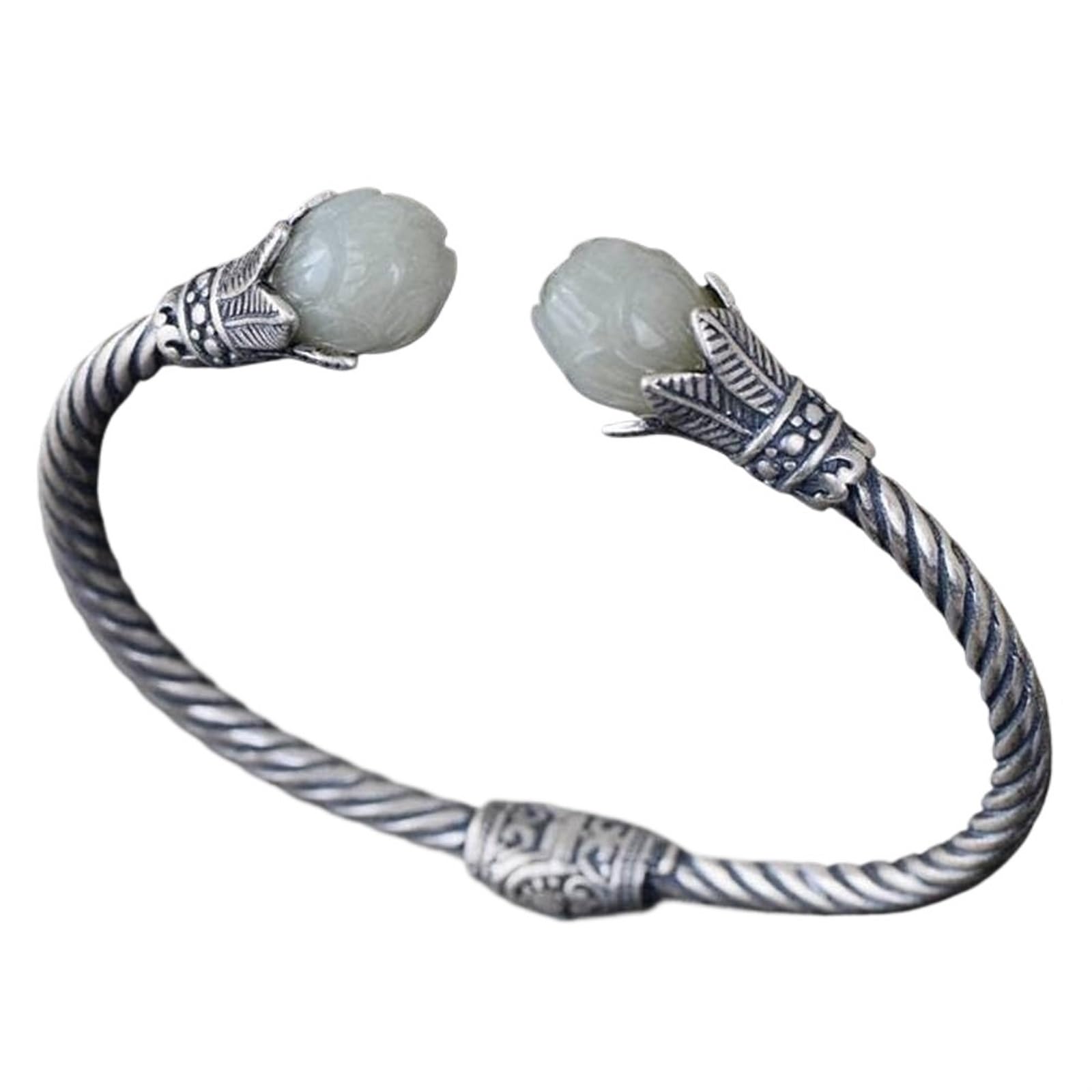 Bracciale in argento, bracciale rigido alla moda, bracciale rigido in argento S925 intarsiato con giada Hetian naturale fiore di magnolia intrecciato I braccialetti di spago possono essere regalati a
