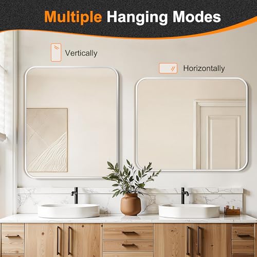 Image of Delma Bathroom Vanity Mirror, Silver Framed Mirror for Over Sink, 36x30