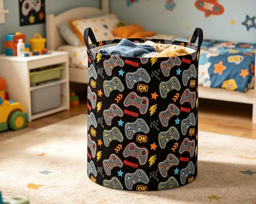 Image of ESSME Kids Laundry Basket,Game Hamper Collapsible Canvas Waterproof Storage Bin for Boys, Cute Hamper,Gift Baskets(Game)