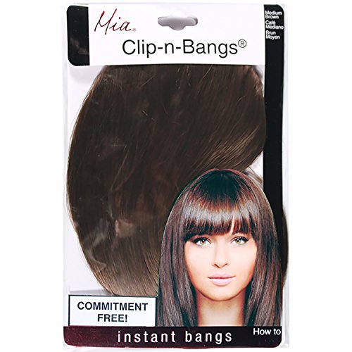 Mia Clip-n-Bangs, Commitment Free, Instant Bangs Made Of Synthetic, Faux Wig Hair, 8 Inches Long, Medium Brown, For Women And Girls 1pc