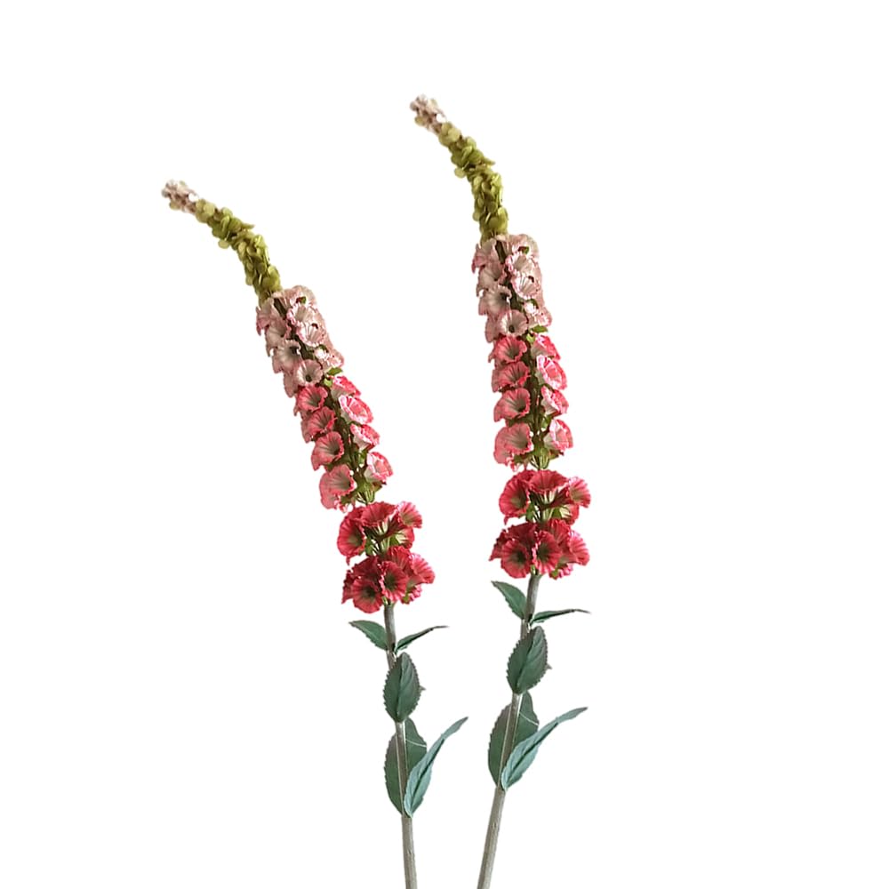 Bqee Peach Red 2Pcs Artificial Botanic Foxglove Flowers, Fake Silk Plastic Plant Arrangement For Home, Office, Indoor Decor (Peach Red)