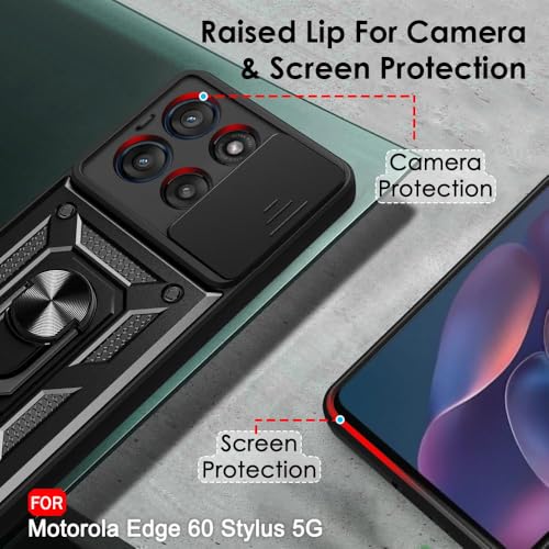 Image of AIBEX Back Cover for Motorola Edge 60 Stlyus 5G | D10 Tough Armor Case | Sliding Camera Shield | 360 Protection | Kickstand Ring Holder | Military-Grade Shockproof Bumper Case