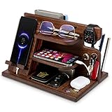 Holz Telefon Dockingstation Asche Baum mit Schlüsselanhänger Männer Geschenk Ehemann Frau Jubiläum Vater Geburtstag Nachttisch Geldbörse Vater Abschluss Männliche Reise Idee Gadgets (Bernstein)