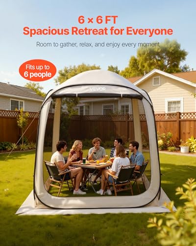 VEVOR Screen House Tent, 6 x 6 ft, 4-6 Person Pop Up Screen Tent, Portable Screened in Canopy with Carry Bag, Netting Sides, Ground Stakes, for Garden, Patio, Backyard, and Outdoor image 6