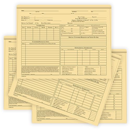 Heavy Duty Body Shop Jackets 12 x 9-3/8 Inch with 1/2 Inch Expansion - Pre Printed Auto Repair Order Folders - 100# 8 Pt Buff Stock Automotive File Jackets - Pack of 400