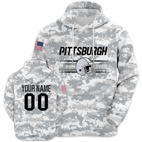 Custom Football Camo Salute Hoodies Personalized Fan Pullover Sweatshirt Gifts Name & Number City Apparel for Men Women Youth