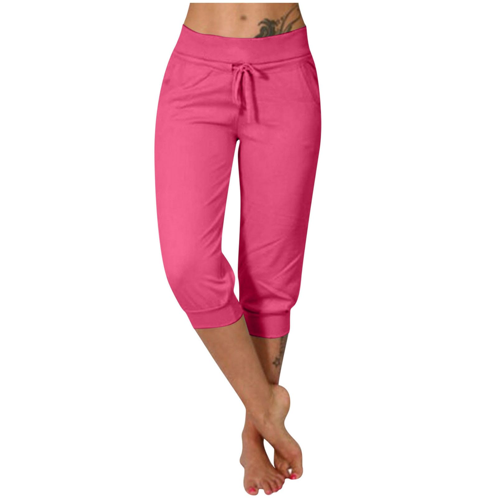 Capri Pants for Women High Waisted Cinch Bottom Pants Casual Summer Drawstring Comfy Capris Solid Slim Fit Pants