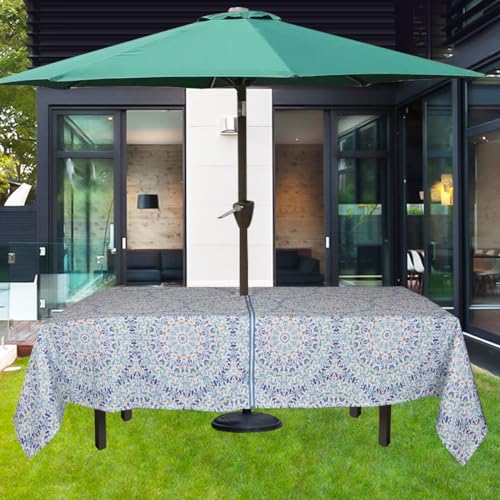 Image of EHouseHome Outdoor and Indoor 60x84 inch Tablecloth with Umbrella Hole and Zipper, Waterproof Zippered Patio Cloths, Spring /Summer Table Covers for Backyard Circular Table /BBQs /Picnic