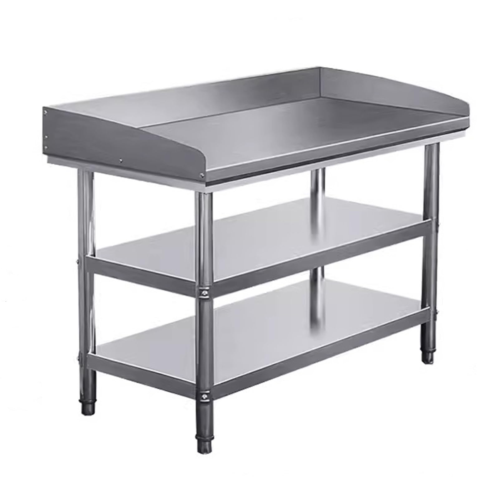 Banco da Lavoro Doppio in Acciaio Inox da Cucina con Lunetta e Piano di Lavoro per Pasta, Tavolo da Taglio con Tre Lati, Design Curvo e Tavolo di Preparazione anticaduta (80x60x80 cm)
