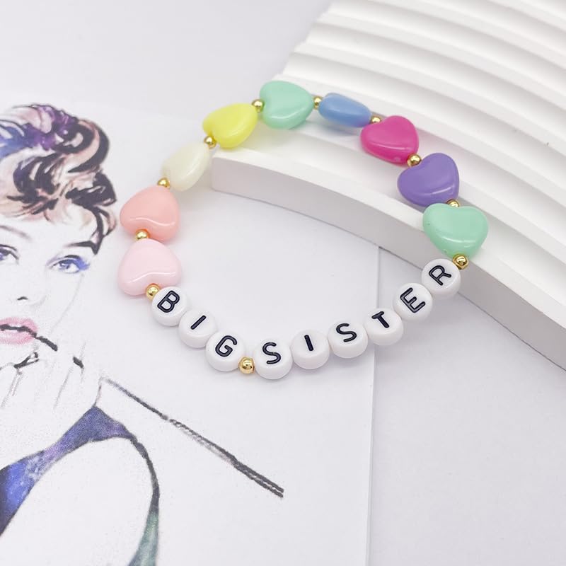 Big Sister Bracelet Heart Star Butterfly Charm Beads Stacked Elastic Bracelet-42