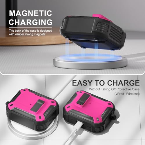 Image of for AirPods Pro 3 Case with Magnetic Lock and Phone Stand, Compatible with Magsafe Charging,with Carabiner&Cleaner kit for Apple iPod Pro 3rd Generation Cover(2025) Men Women (Rose Red)