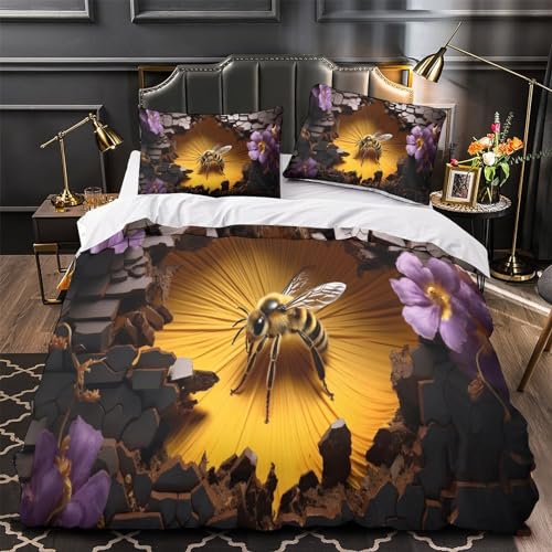Parure de lit avec fermeture éclair housse de couette 3D insectes microfibre double - 4