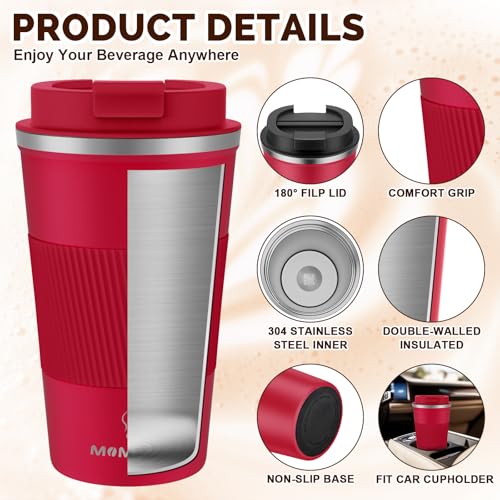 Image of MOMSIV 17oz Travel Mug, Insulated Coffee Cup with Leakproof Lid, Vacuum Stainless Steel Double Walled Reusable Tumbler for Hot and Cold Water Coffee and Tea In Travel and Car