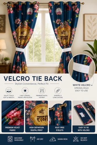 Image of Shri Radha HD Digital Eyelet Curtain| Temple Home Decor| 5Ft 1pc