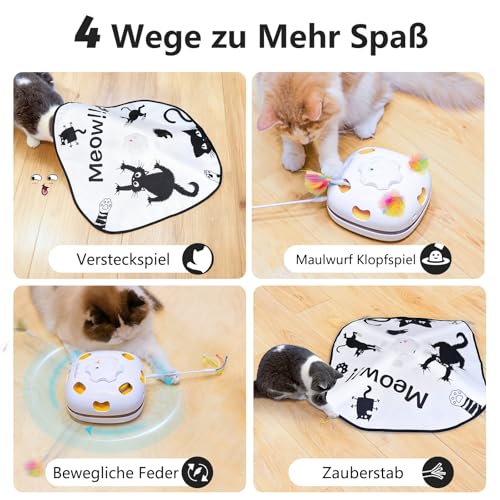 GoldenSun Katzenspielzeug, Wiederaufladbar, Interaktives 4-in-1 Spielzeug für Indoor, Versteckspielzeug für Kätzchen, Whack a Mole Motion, Elektronisches Katzen Spielzeug für Übungen – Bild 3