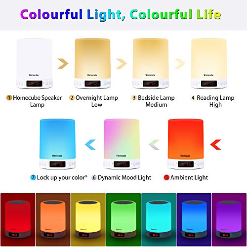 Homecube Touch Bedside Lamp, Bluetooth Speaker with Light Clock Alarm and Radio, Birthday Christmas Valentine Gifts for Men,Women,Boys,Girls,Teenage