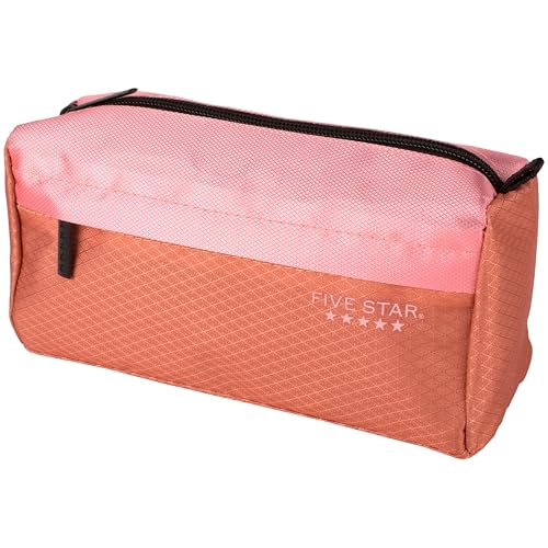 Five Star Pencil Pouch, Pen Case, 9-Pocket Zipper Pouch, Storage Organizer for School Supplies Earbuds Chargers Cables Makeup, Pink/Terracotta (500213F-ECM)