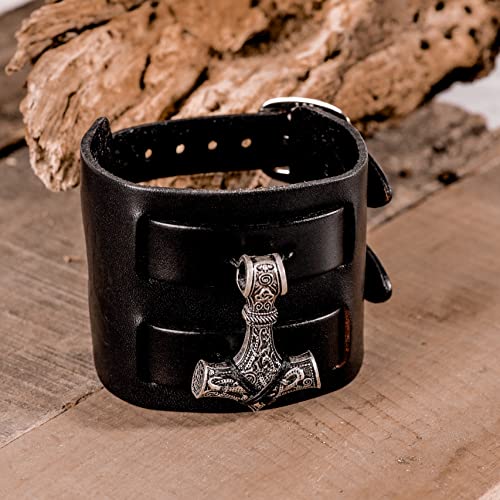 HAQUIL Viking Bracelet for Men - Mjolnir Pendant, Nordic Wide Leather Wristband, Men's Jewelry4