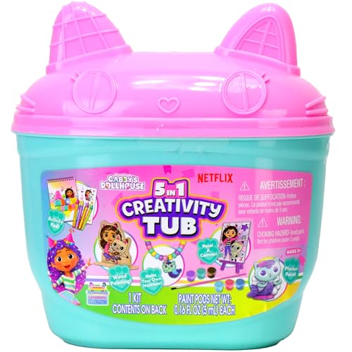 Tara Toys Gabbys Dollhouse 5-in-1 Creativity Tub Multi-Activity Art Kit for Kids with Coloring Stamps Stickers and Fun Craft Materials Great Gift for Girls Ages 3+