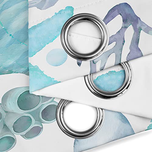 Coastal Curtains Ocean Themed Starfish Seahorse Seashell Coral 50% Light Blocking Window Drapes Watercolor Beach Curtain For Living Room Kids Bedroom Nursery 2 Panels, 52X84 Inches Blue White #TOP5