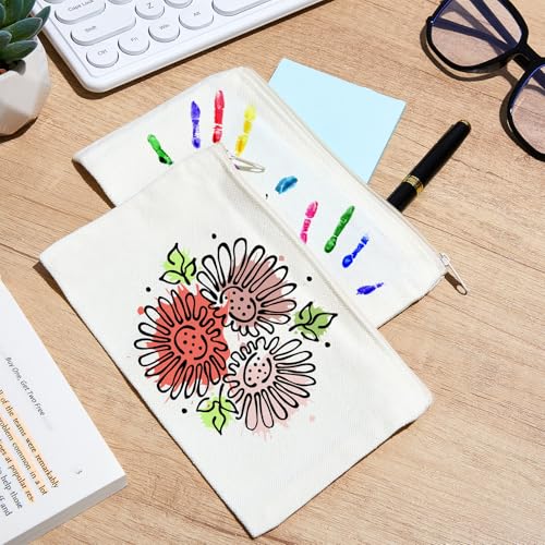 Image of Frienda 50 Pcs Canvas Zipper Pouch Bulk Gift Small Blank Pouch Makeup Bag Cosmetic Toiletry Bag Appreciation Gift for DIY Craft Projects Employee Coworkers Staff Team(Beige Zipper)