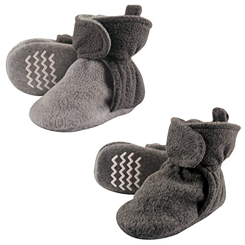 Hudson Baby Cozy Fleece Booties with Non Skid Bottom, 2 Pack, Charcoal, 0-6 Months