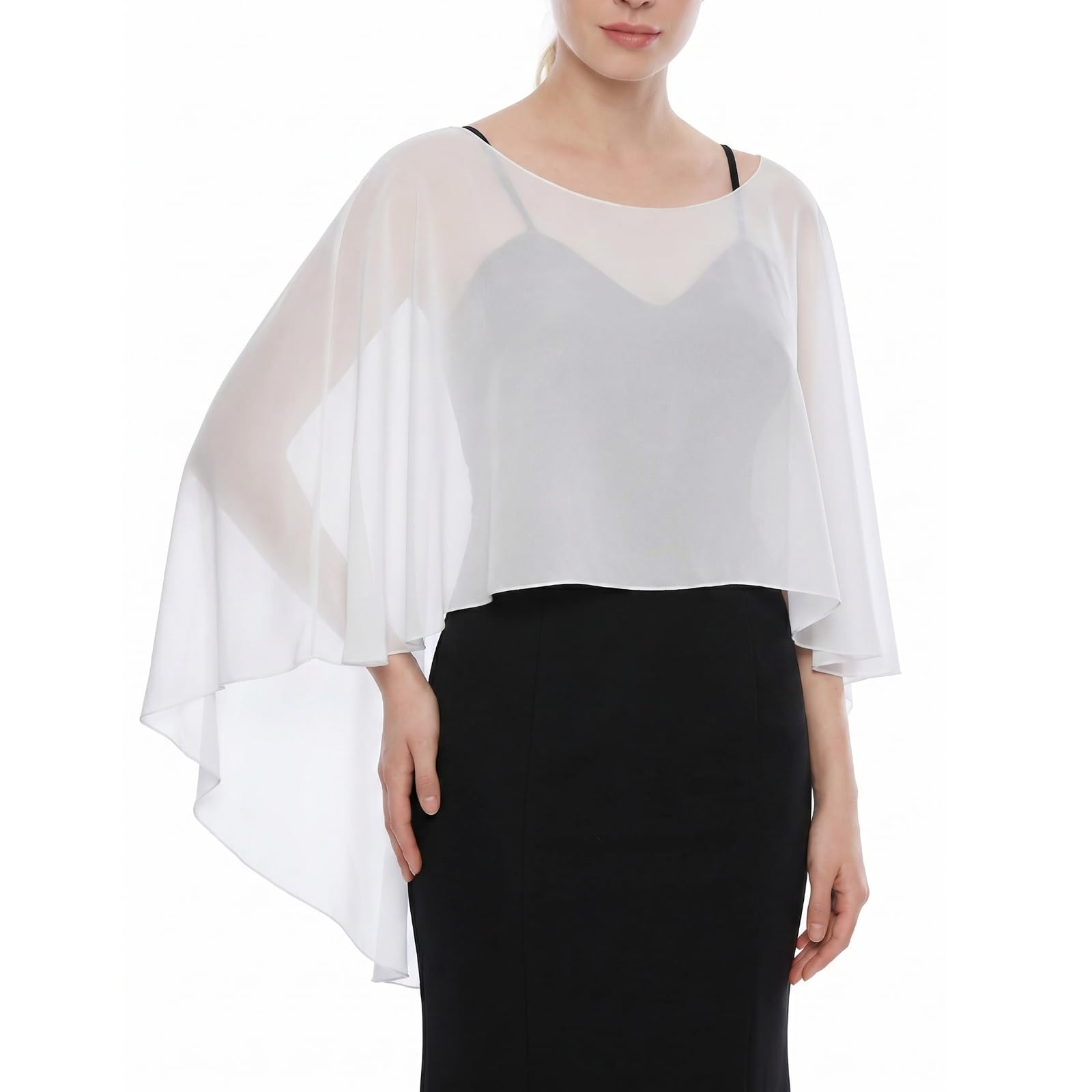 Zirax Women's Chiffon Capelet Shawls and Wraps Sheer Shrug Bolero Jacket Long Sleeve Cover Up for Sun Protection