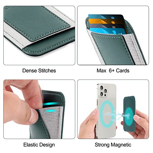 Magnetic Card Wallet Holder For Apple Magsafe, Magnetic Card Holder Magsafe For Iphone 12 Iphone 13/14 Magsafe Wallet, Mag-Safe Leather Wallet For Back Of Iphone 14/13/ 12 Series, Fit 6 Cards, Green #TOP3