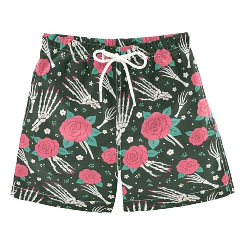 Boys Swim Trunks Quick Dry UPF 50+ Beach Board Shorts Kids Bathing Suits Swimsuit 2T Skeleton Rose