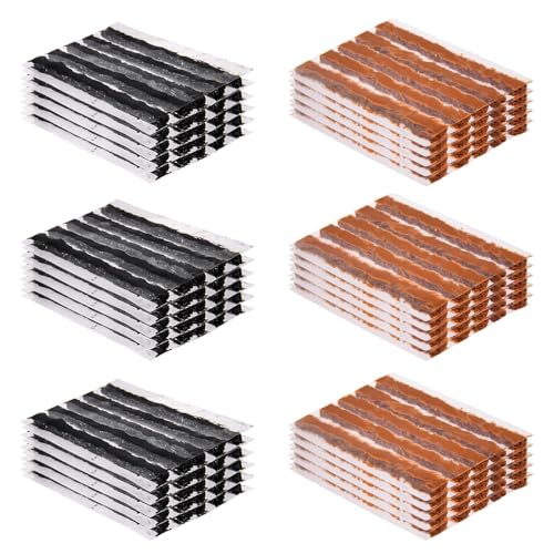 LEONTOOL タイヤプラグ チューブレスタイヤ修理ロープ ゴム製 150個入り タイヤプラグ シールストリップ ソケット 自動車 オートバイ ロードバイク 自転車 自分 で 素早く使用でき 簡単にタイヤ応急修理 携帯用 ブラウン ブラック