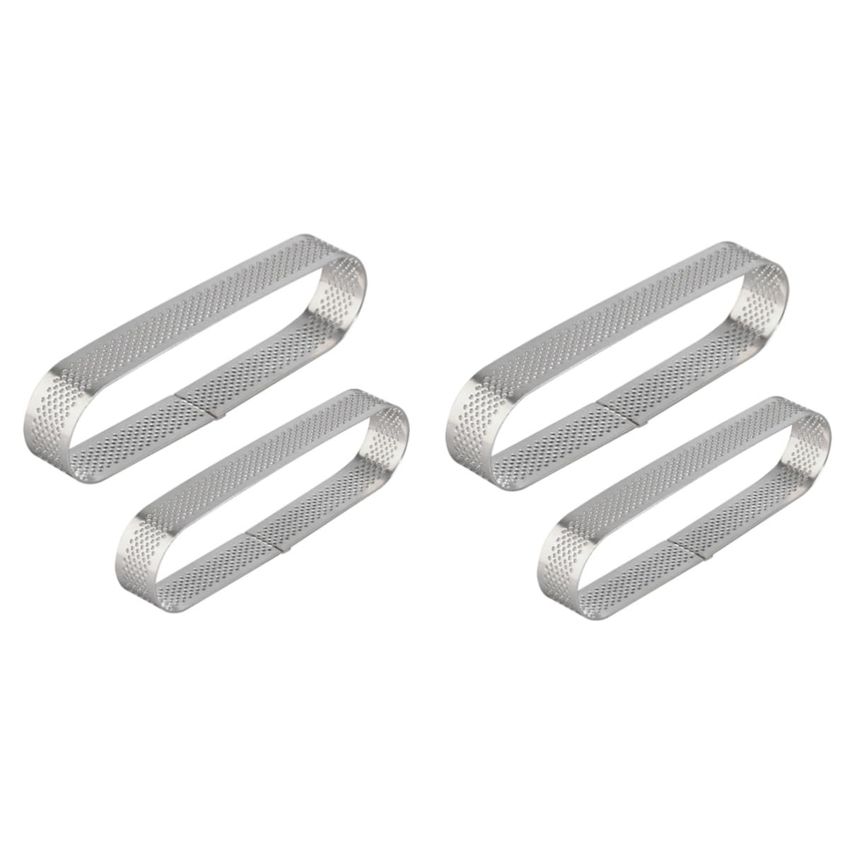 MUCKLILY 2sets Oval Tartlet Mold Stainless Steel Tart and Quiche Baking Molds for Tiramisu Fruit and Mousse Desserts and Easy to 2pcs*2