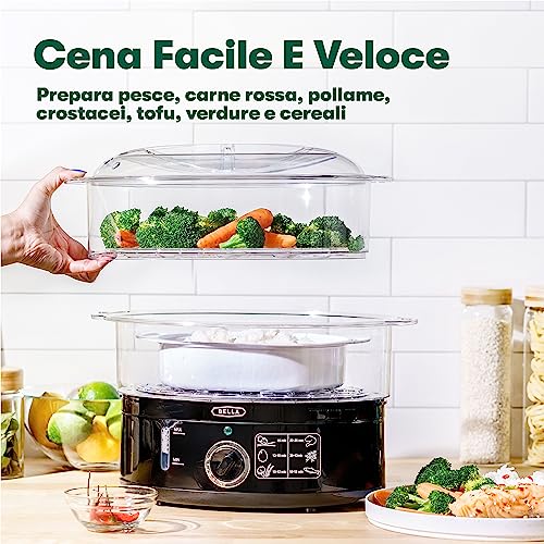 bella Vaporiera a Due Livelli con Contenitori Impilabili e Base Staccabile per Una Cottura Rapida e Simultanea - Spegnimento Automatico e Protezione Contro l'Ebollizione a Secco, Capacità 7 L, Nero - immagine 4