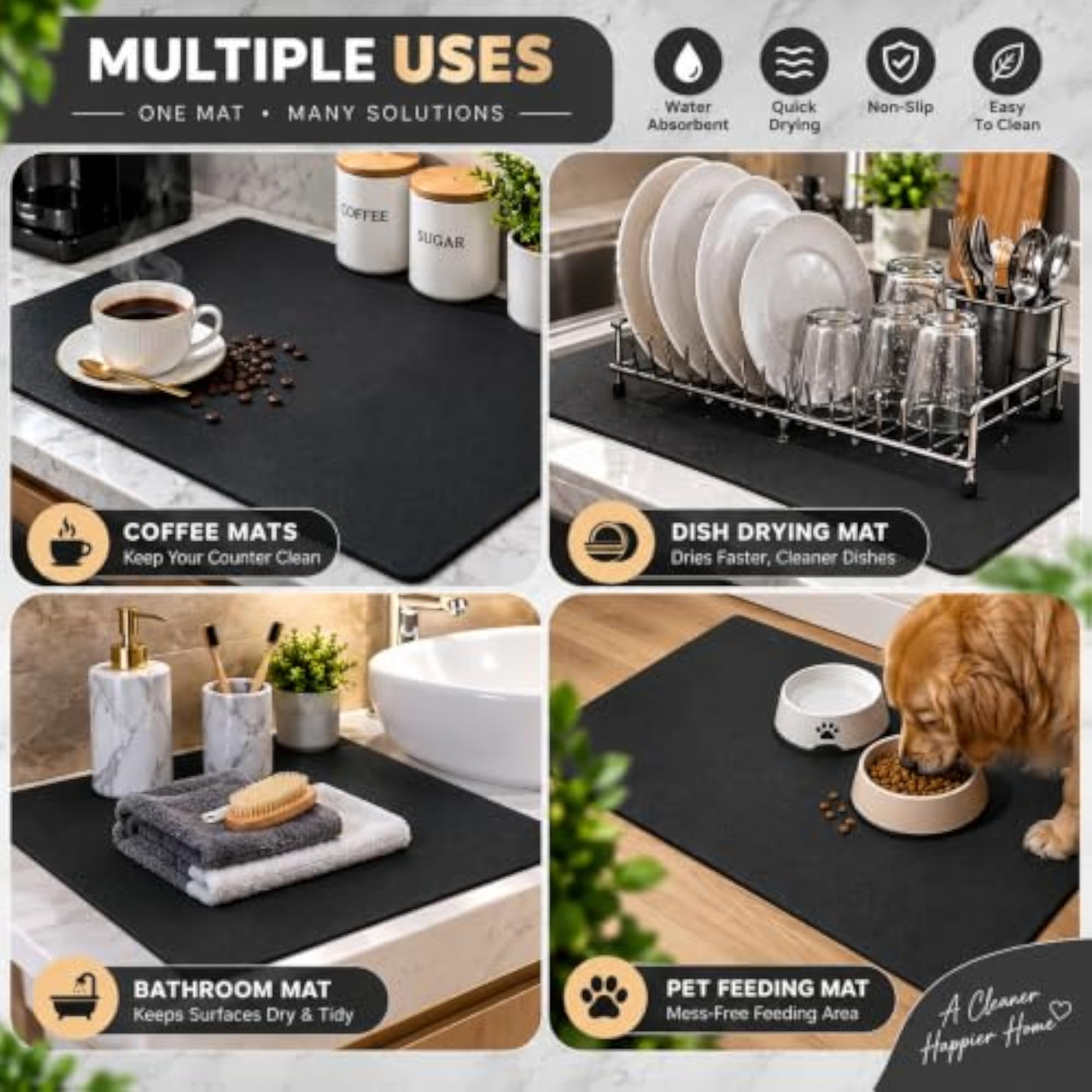 Dish Drying Mat 60x40 cm, Super Absorbent Quick Dry