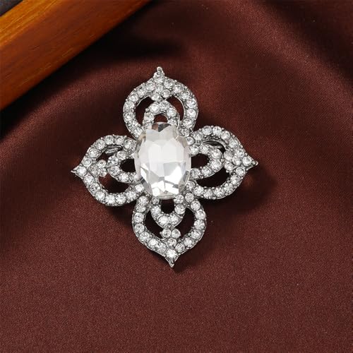Image of Antique Crystal Brooch Pin for Women Men Vintage Rhinestone Art Deco Flower Clover Boho Victorian Brooches Lapel Pins Elegant Dress Accessories Wedding Birthday Jewelry